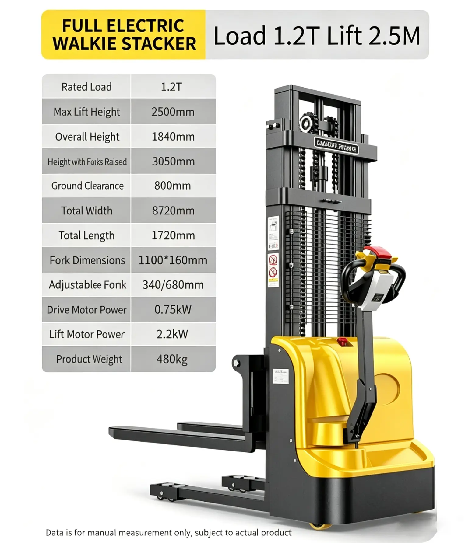 Empilhador walkie elétrico completo 1.2T